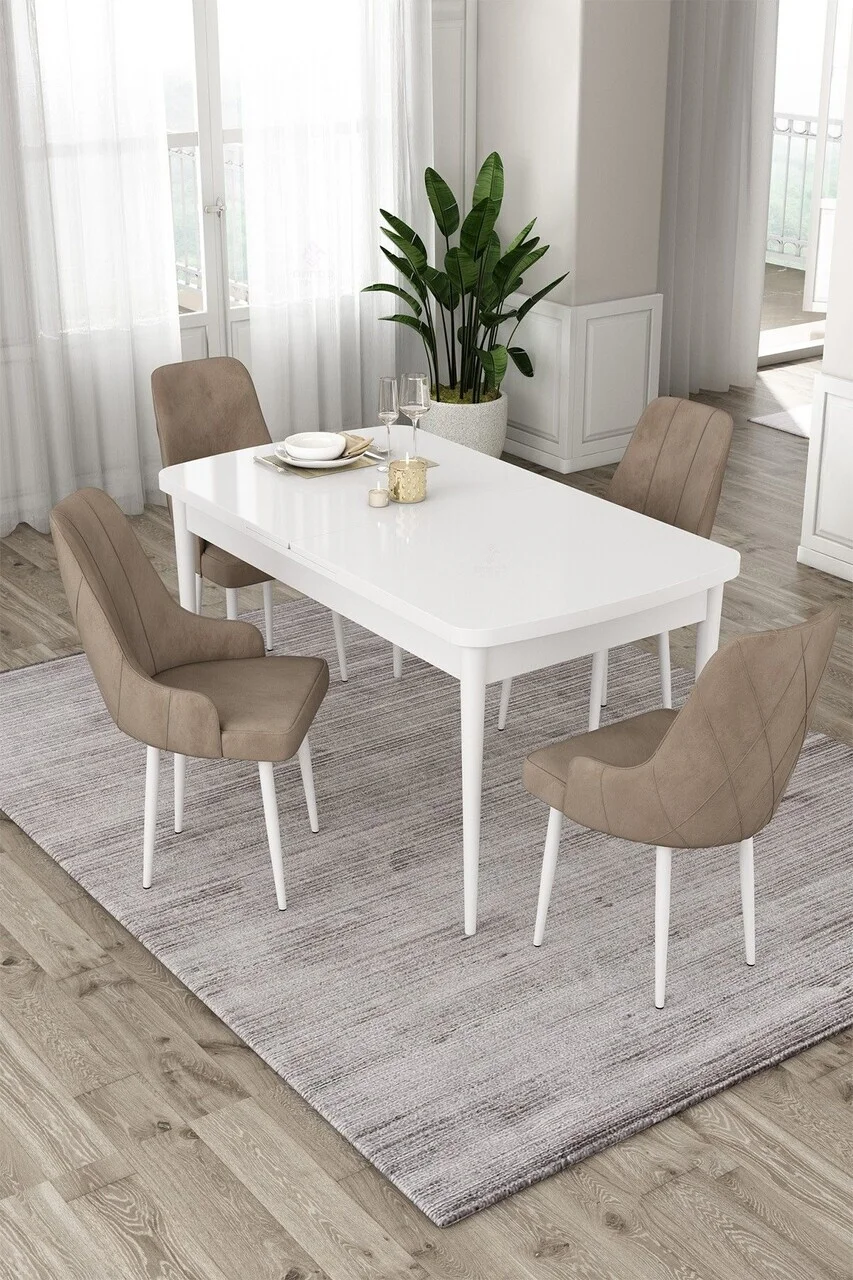 Set masa extensibila si scaune (5 piese), Hanah Home, Eta, Alb / Cappuccino Set masa extensibila si scaune (5 piese), Hanah Home, Eta, Alb / Cappuccino