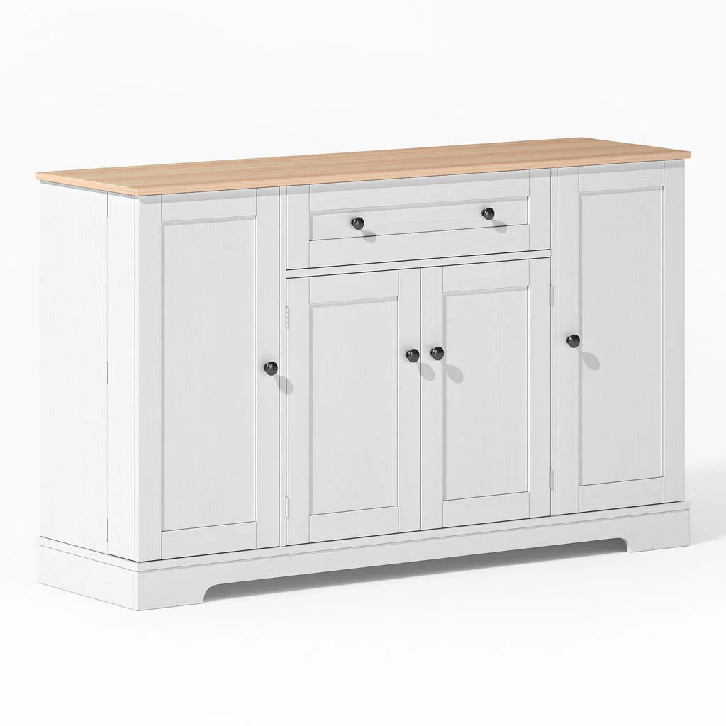 BUFET cu sertar și uși pentru raft, natural/alb – Mult spațiu de depozitare, design modern BUFET cu sertar și uși pentru raft, natural/alb – Mult spațiu de depozitare, design modern