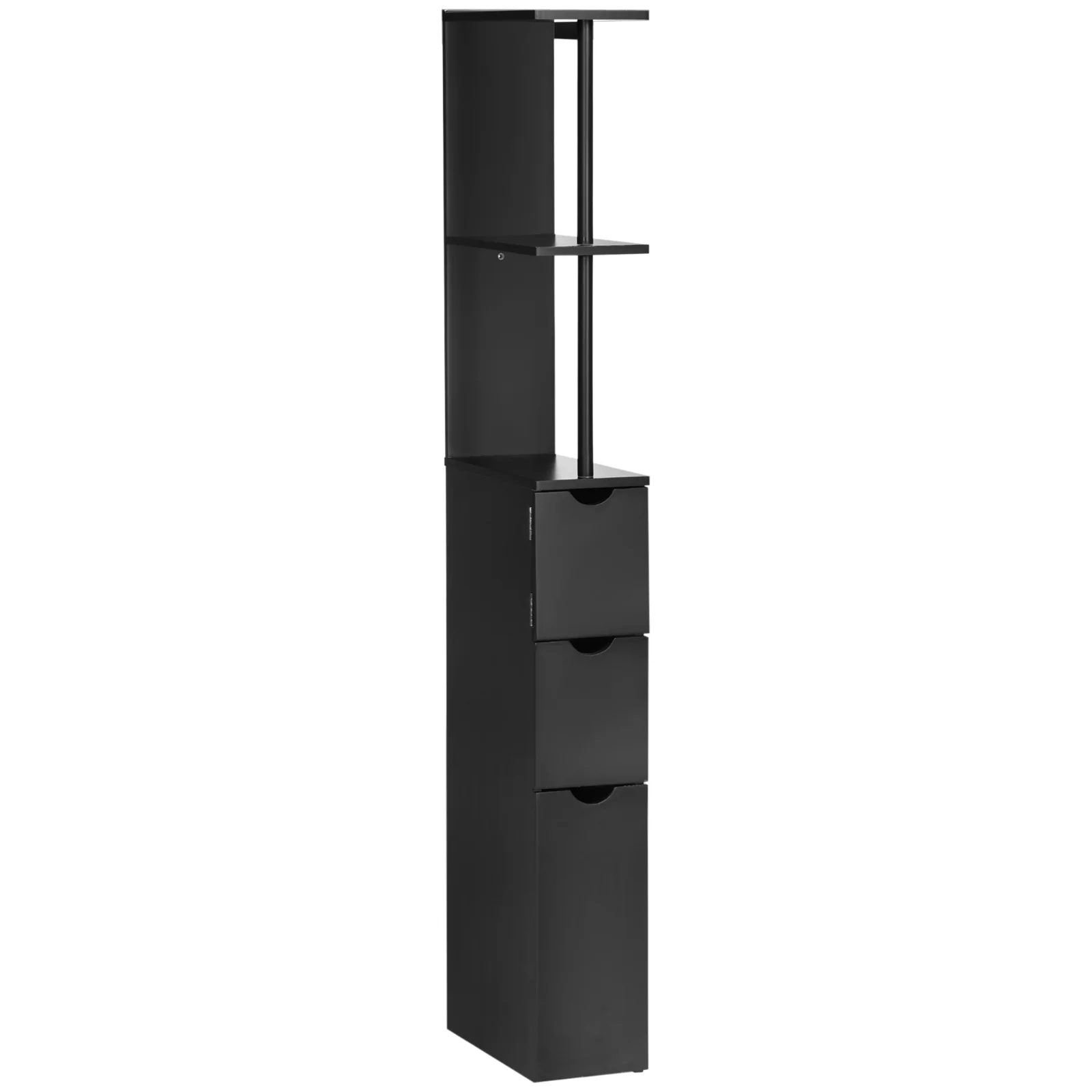 Dulap cu coloana HOMCOM din lemn ce economie de spatiu, dulap de baie cu rafturi, dulap si sertare, negru, 15x33x136.8cm | Aosom Romania Dulap cu coloana HOMCOM din lemn ce economie de spatiu, dulap de baie cu rafturi, dulap si sertare, negru, 15x33x136.8cm | Aosom Romania