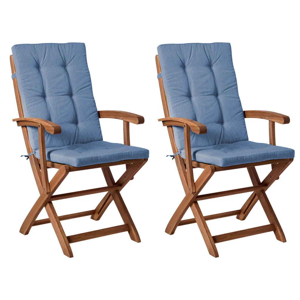 SCAUN DE GRĂDINĂ set de 2 și pernă de șezut lemn de salcâm albastru Maui premium SCAUN DE GRĂDINĂ set de 2 și pernă de șezut lemn de salcâm albastru Maui premium