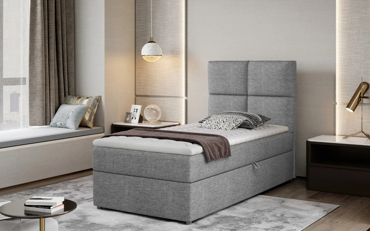 Pat tapitat cu lada depozitare, 90x200 cm, ELTAP, Riv-12, Rivia, lemn/poliester, gri Pat tapitat cu lada depozitare, 90x200 cm, ELTAP, Riv-12, Rivia, lemn/poliester, gri