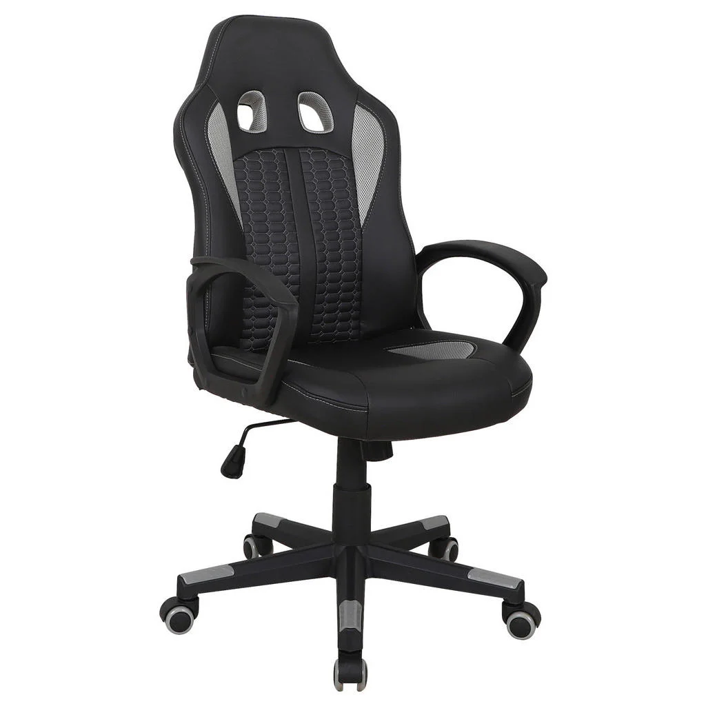 Scaun De Gaming, imitație piele, plasă tensionată, negru, gri deschis Scaun De Gaming, imitație piele, plasă tensionată, negru, gri deschis