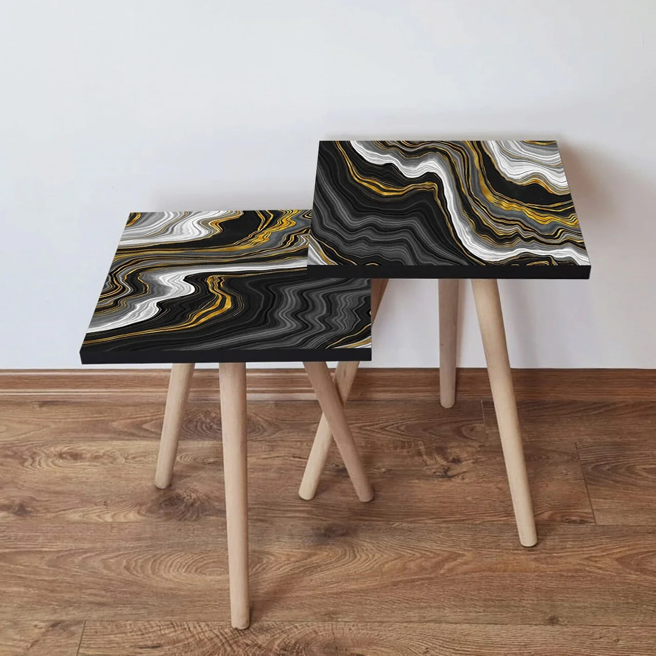 Set masute 2 piese, Hanah Home, 2Shp74, Alb / Negru / Auriu / Negru Set masute 2 piese, Hanah Home, 2Shp74, Alb / Negru / Auriu / Negru