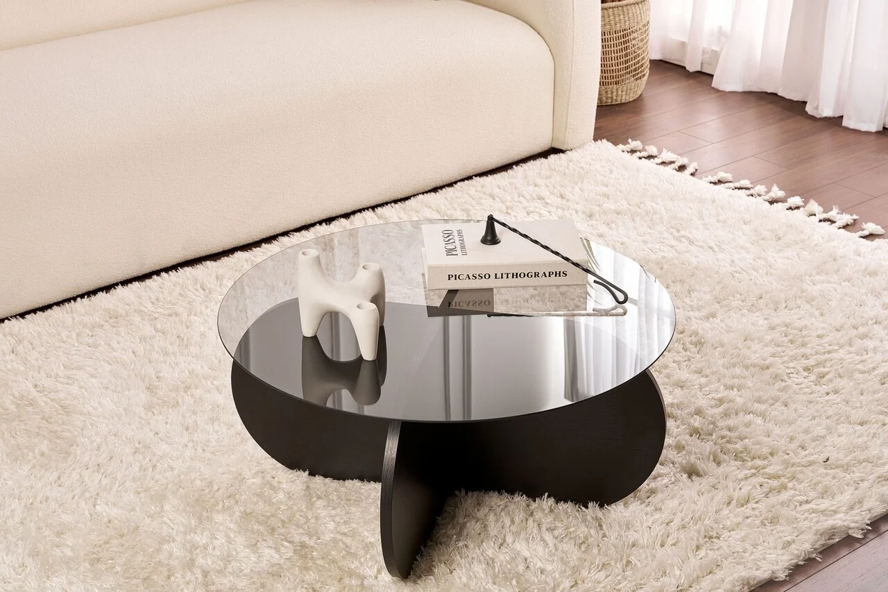 Masuta de cafea, Hanah Home, Aeris, 75x35x75 cm, Lemn negru / Transparent Masuta de cafea, Hanah Home, Aeris, 75x35x75 cm, Lemn negru / Transparent