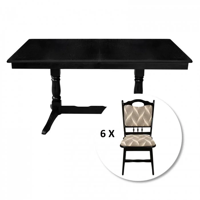 Set masa extensibila EUROPA dreptunghiulara cu 6 scaune FLANDER stofa print 07, lemn masiv, wenge, 160 240x90x70 cm Set masa extensibila EUROPA dreptunghiulara cu 6 scaune FLANDER stofa print 07, lemn masiv, wenge, 160 240x90x70 cm
