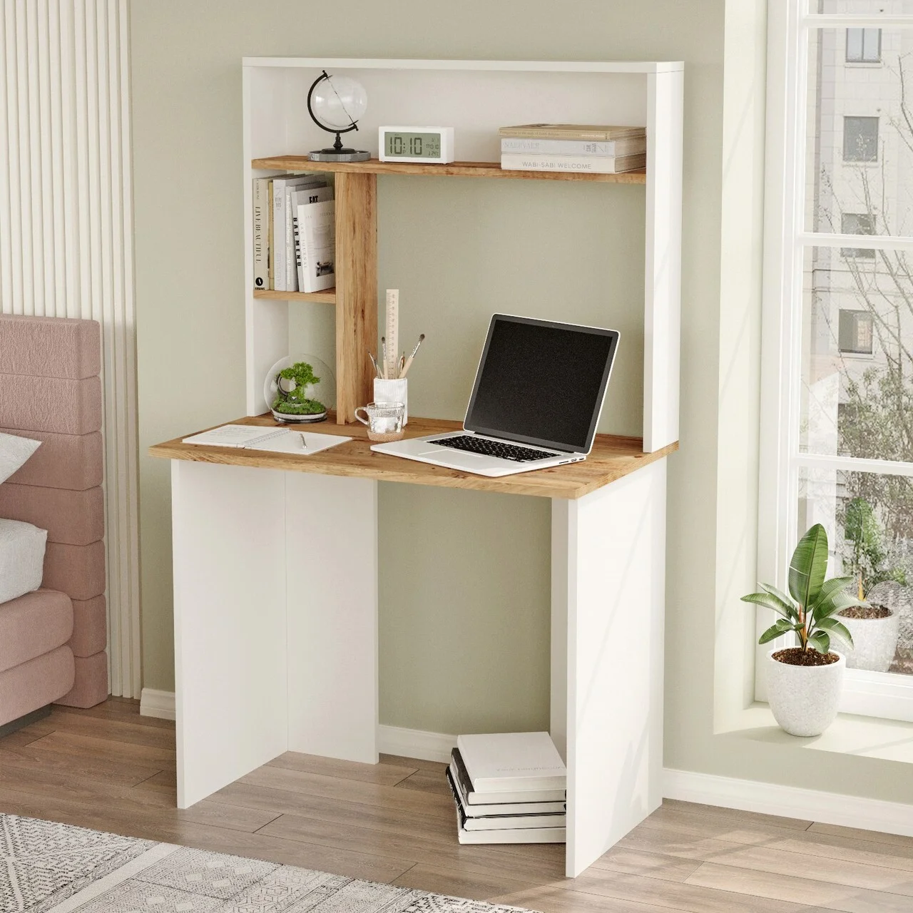 Birou, Hanah Home, Br2-Aw, 90x148.6x51.6 cm, Pin Atlantic / Alb Birou, Hanah Home, Br2-Aw, 90x148.6x51.6 cm, Pin Atlantic / Alb