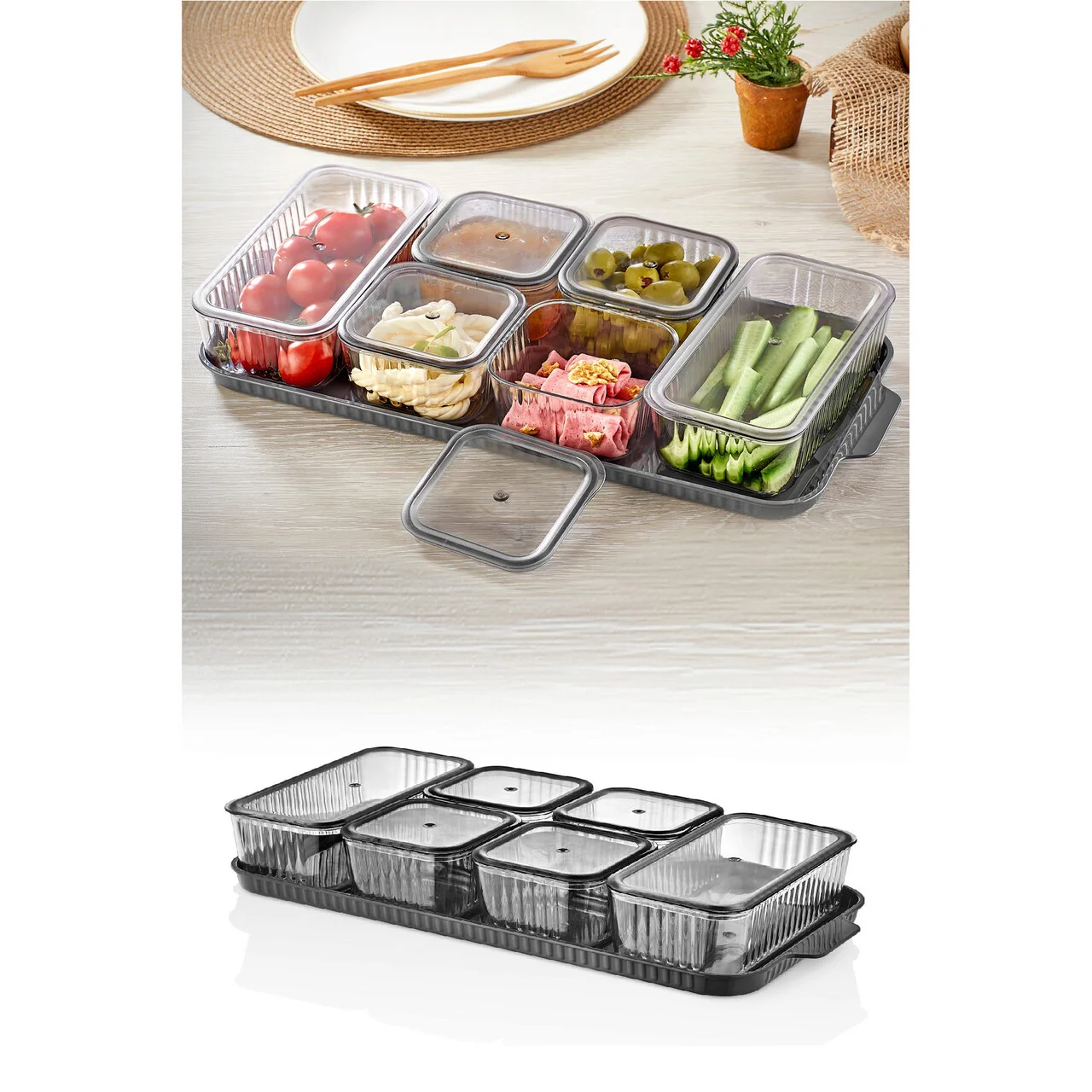 Set recipiente depozitare, Hermia, 964FRM1184, Bol: 15 cm - 300 ml (6 bucăți), Antracit Set recipiente depozitare, Hermia, 964FRM1184, Bol: 15 cm - 300 ml (6 bucăți), Antracit
