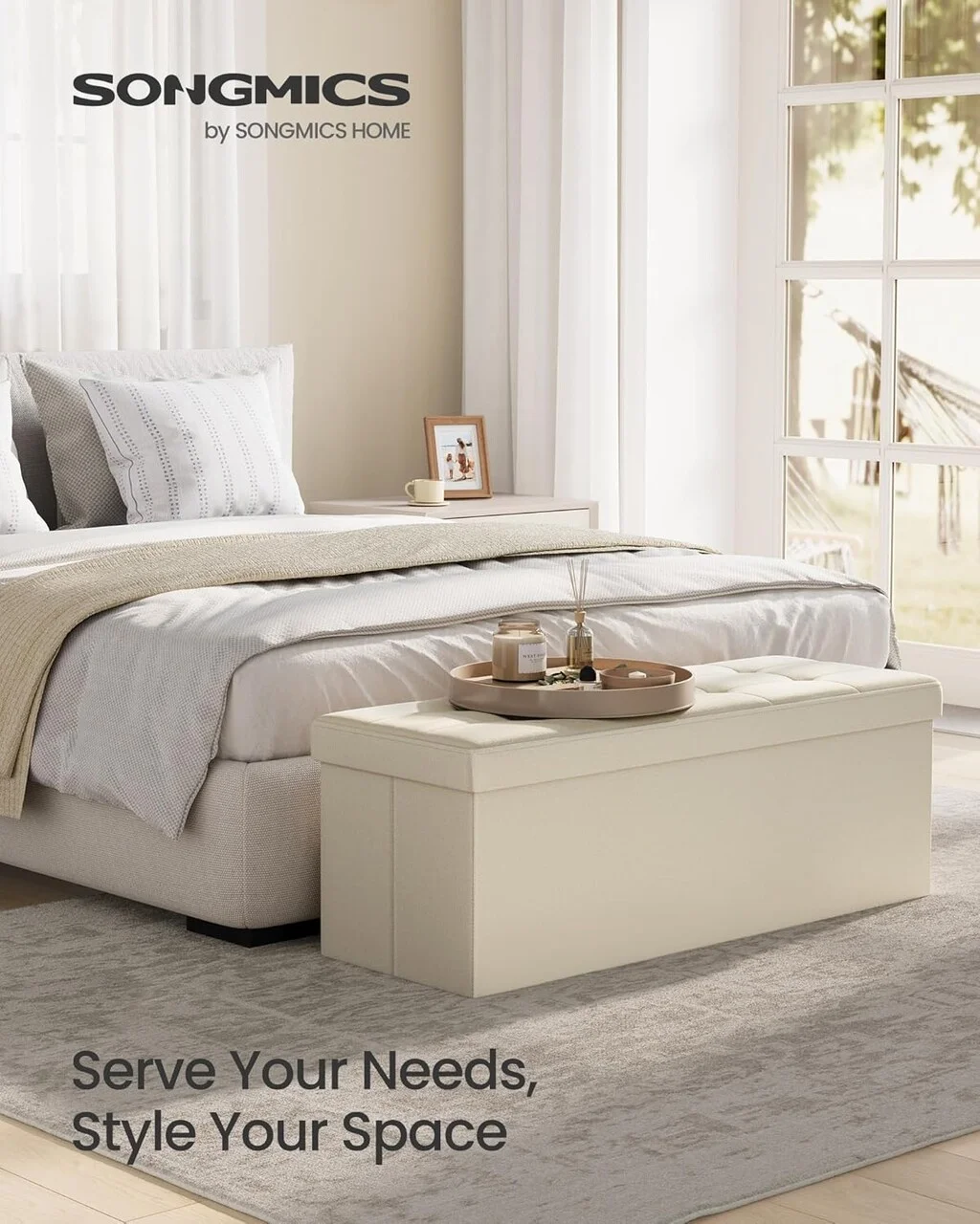 Bancheta cu spatiu depozitare, Mazie, Songmics, 110x38x38 cm, MDF/imitatie in, crem Bancheta cu spatiu depozitare, Mazie, Songmics, 110x38x38 cm, MDF/imitatie in, crem