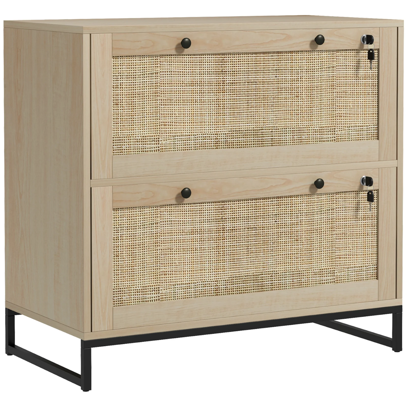 Vinsetto Dulap arhivator cu 2 sertare din ratan boho cu încuietori, bare pentru dosare, A4 și Legal 75x40x71,5 cm Stejar | Aosom Romania Vinsetto Dulap arhivator cu 2 sertare din ratan boho cu încuietori, bare pentru dosare, A4 și Legal 75x40x71,5 cm Stejar | Aosom Romania