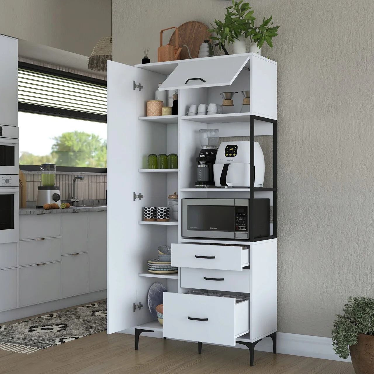 Dulap multifunctional, Hanah Home, JE112, 90x198.6x40 cm, Alb Dulap multifunctional, Hanah Home, JE112, 90x198.6x40 cm, Alb