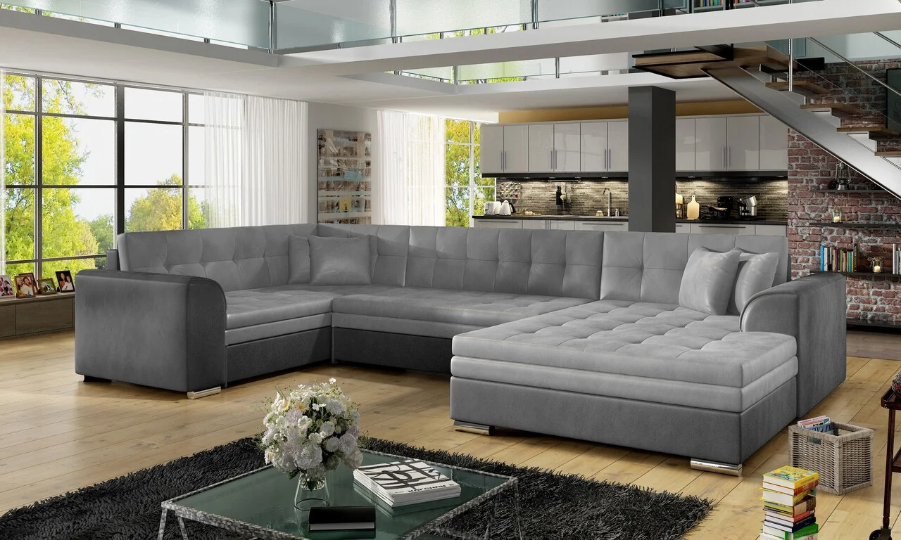 Coltar extensibil dreapta 5 locuri ELTAP, Damario, 338x189x78 cm, lemn/poliester, gri deschis/gri inchis Coltar extensibil dreapta 5 locuri ELTAP, Damario, 338x189x78 cm, lemn/poliester, gri deschis/gri inchis