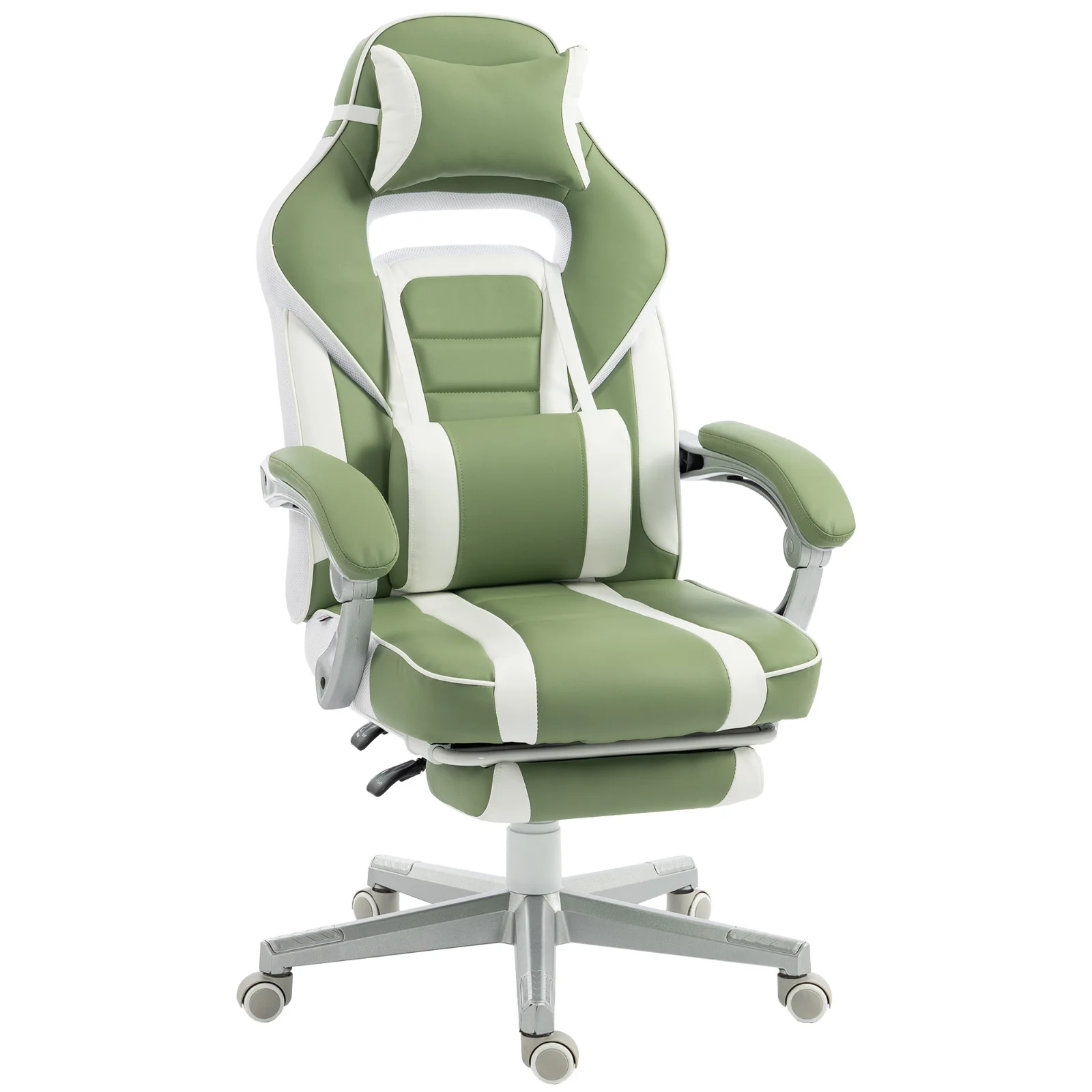 HOMCOM Scaun Gamer Reclinabil cu Înălțime Reglabilă Suport pentru Picioare Retractabil Suport Lombar și Tetieră Detașabilă Verde | Aosom Romania HOMCOM Scaun Gamer Reclinabil cu Înălțime Reglabilă Suport pentru Picioare Retractabil Suport Lombar și Tetieră Detașabilă Verde | Aosom Romania