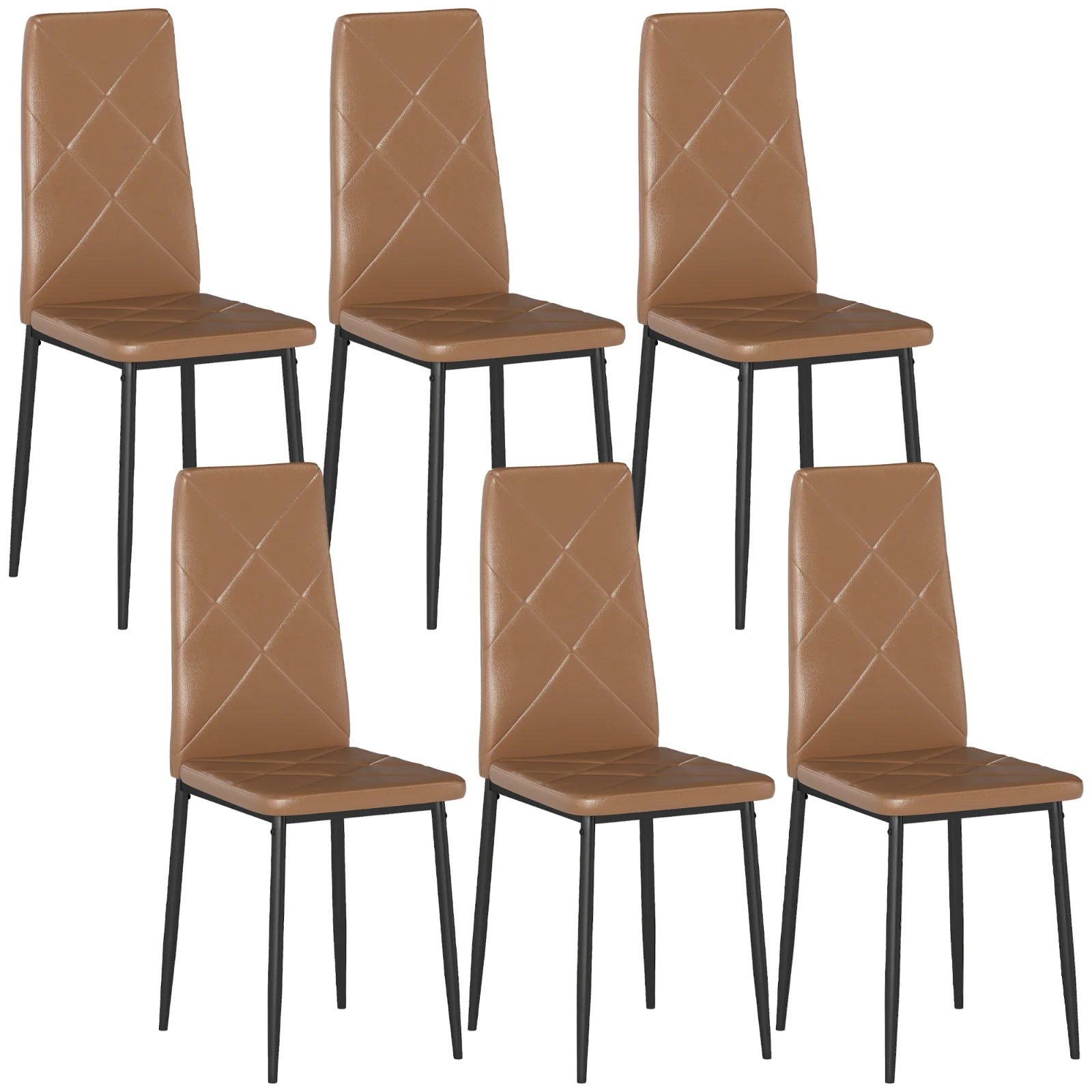 HOMCOM Set de 6 Scaune de Dining Moderne cu Spătar Înalt, din Piele Ecologică și Oțel, 41x50x97 cm, Maro | Aosom Romania HOMCOM Set de 6 Scaune de Dining Moderne cu Spătar Înalt, din Piele Ecologică și Oțel, 41x50x97 cm, Maro | Aosom Romania