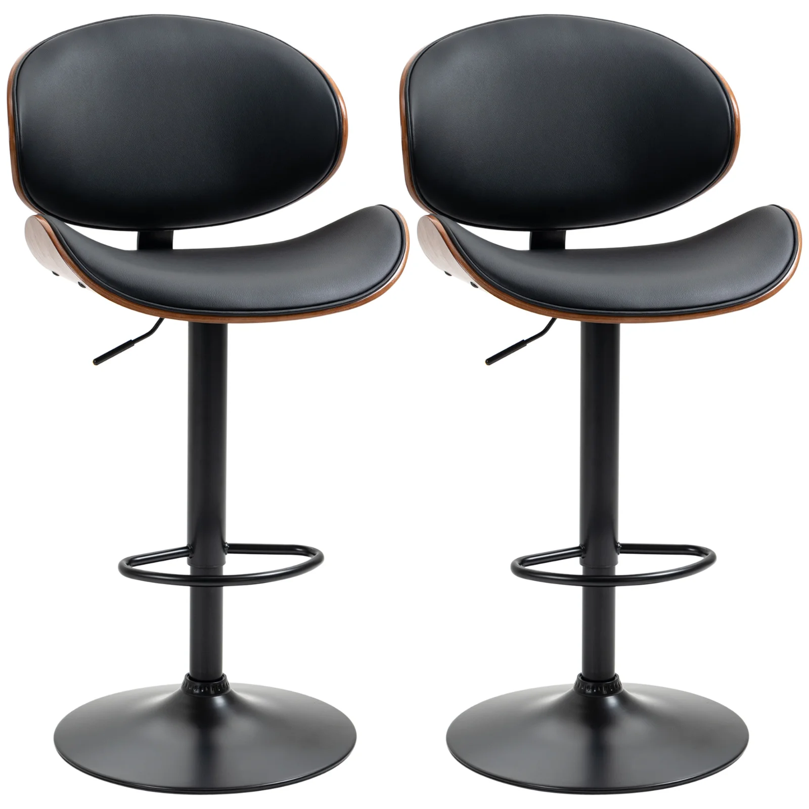 HOMCOM Set de 2 Scaune de Bar cu Spătar Reglabil pe Înălțime, Lemn și Piele Ecologică, 53x52x92-112 cm, Negru | Aosom Romania HOMCOM Set de 2 Scaune de Bar cu Spătar Reglabil pe Înălțime, Lemn și Piele Ecologică, 53x52x92-112 cm, Negru | Aosom Romania