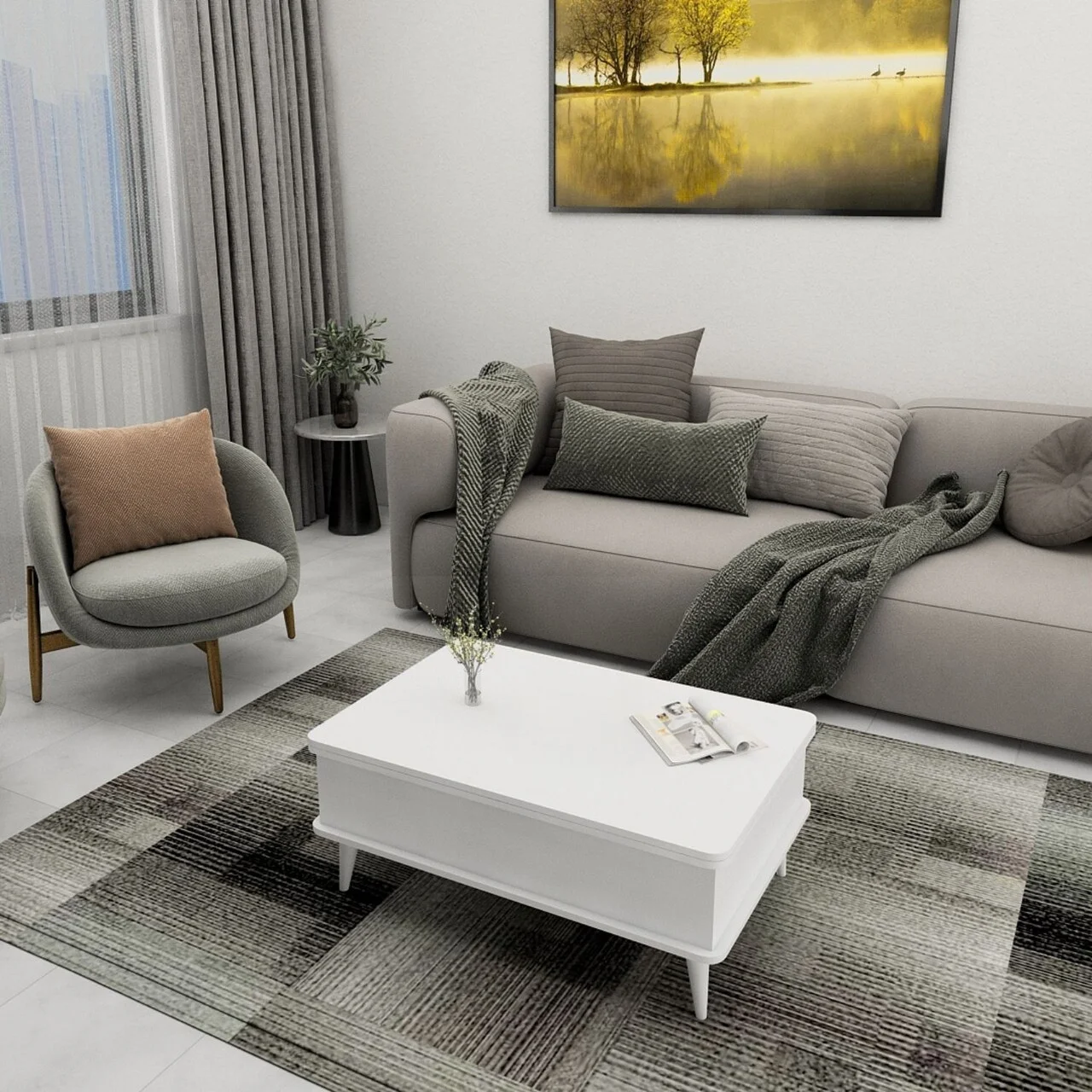 Masuta de cafea, Hanah Home, Dy Ada, 90x38x60 cm, PAL, Alb Masuta de cafea, Hanah Home, Dy Ada, 90x38x60 cm, PAL, Alb