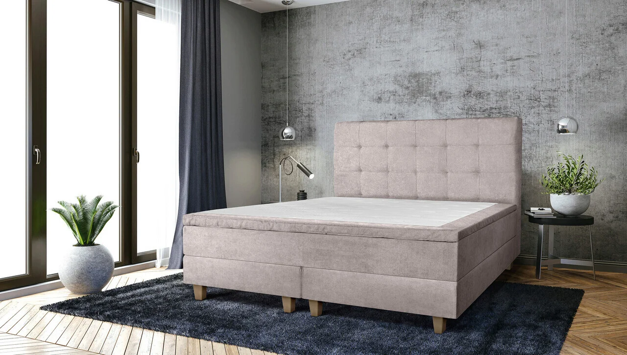 Pat matrimonial, Stockholm, Dots E, 180x200 cm, saltea tip Pocket, topper memory, Taupe Pat matrimonial, Stockholm, Dots E, 180x200 cm, saltea tip Pocket, topper memory, Taupe