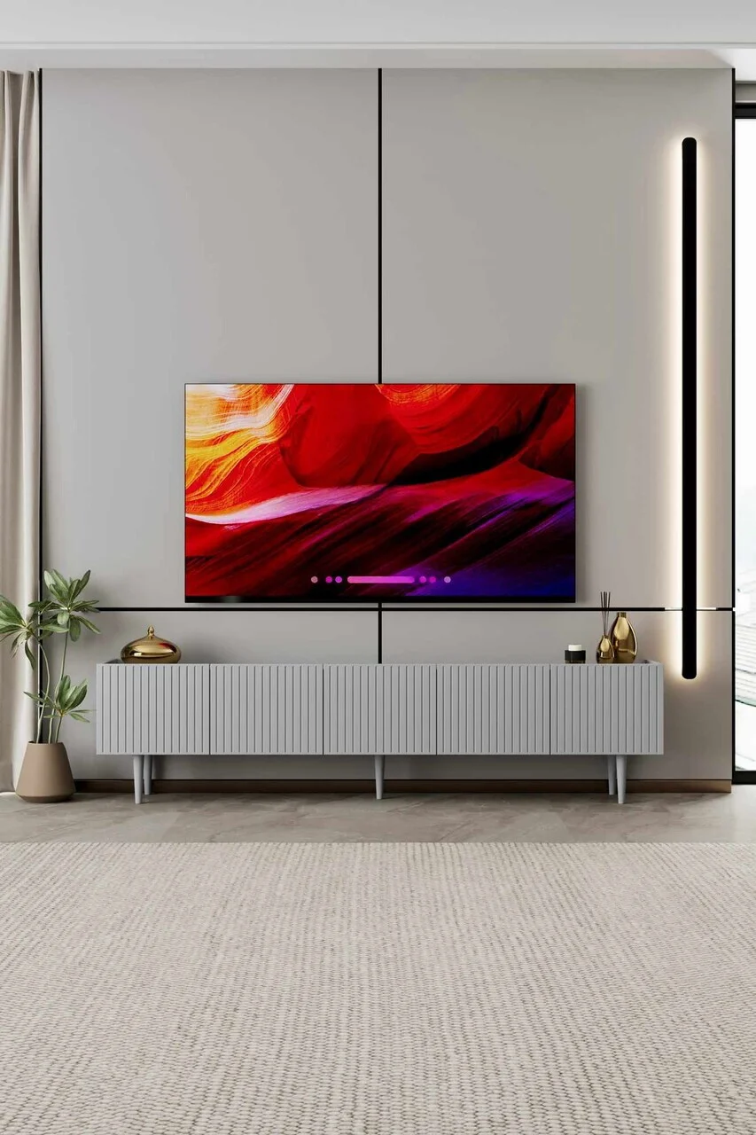 Comoda TV, Hanah Home, Capella 200, 200x50x29 cm, MDF, Gri deschis Comoda TV, Hanah Home, Capella 200, 200x50x29 cm, MDF, Gri deschis