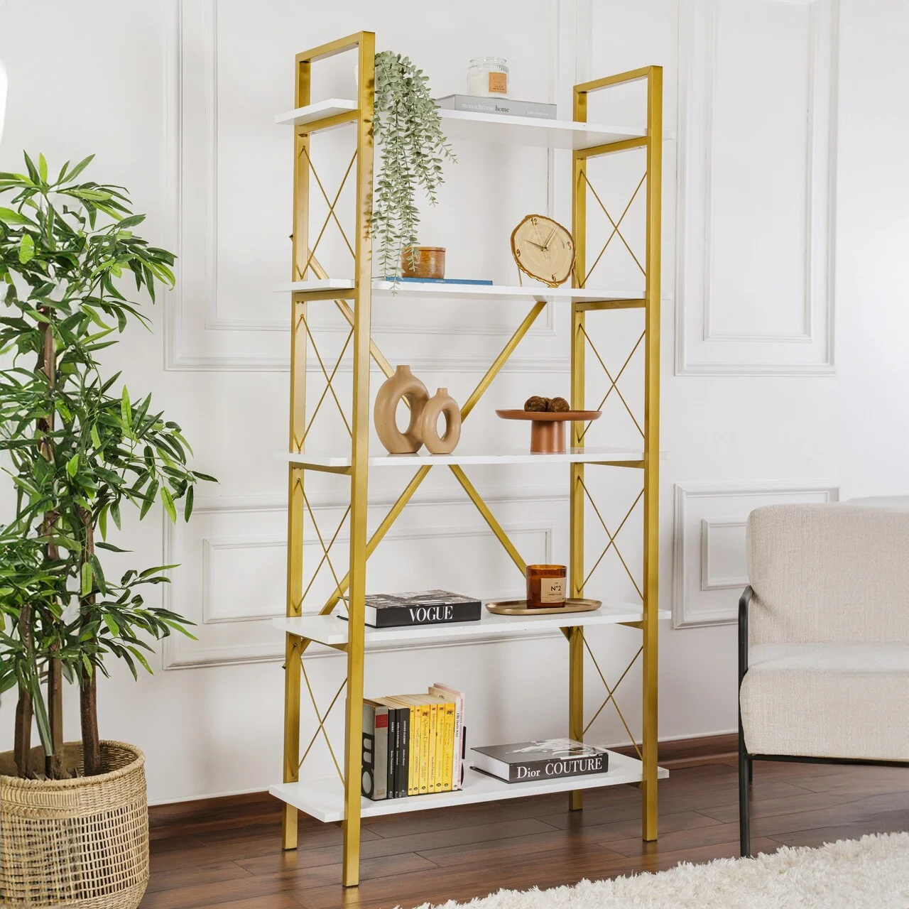 Corp biblioteca, Hanah Home, Elysian, Alb/Auriu Corp biblioteca, Hanah Home, Elysian, Alb/Auriu