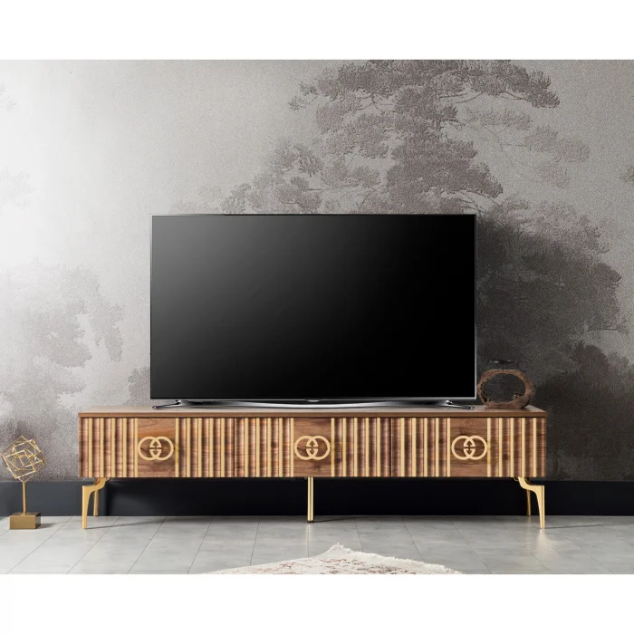 Comoda TV GC, cu sertare, alun, 180x36x46 cm