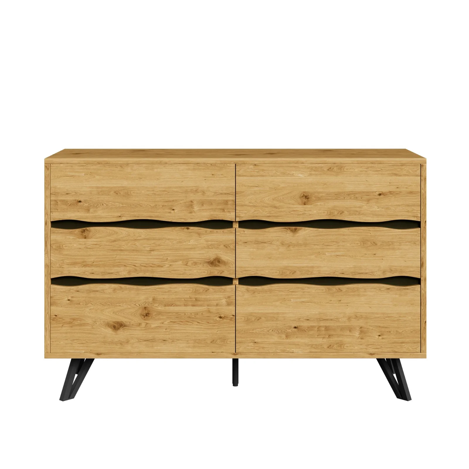 Comodă cu 6 sertare, picioare metalice, mult spațiu de depozitare, 120x40x75,5 cm, Culoare naturală Comodă cu 6 sertare, picioare metalice, mult spațiu de depozitare, 120x40x75,5 cm, Culoare naturală