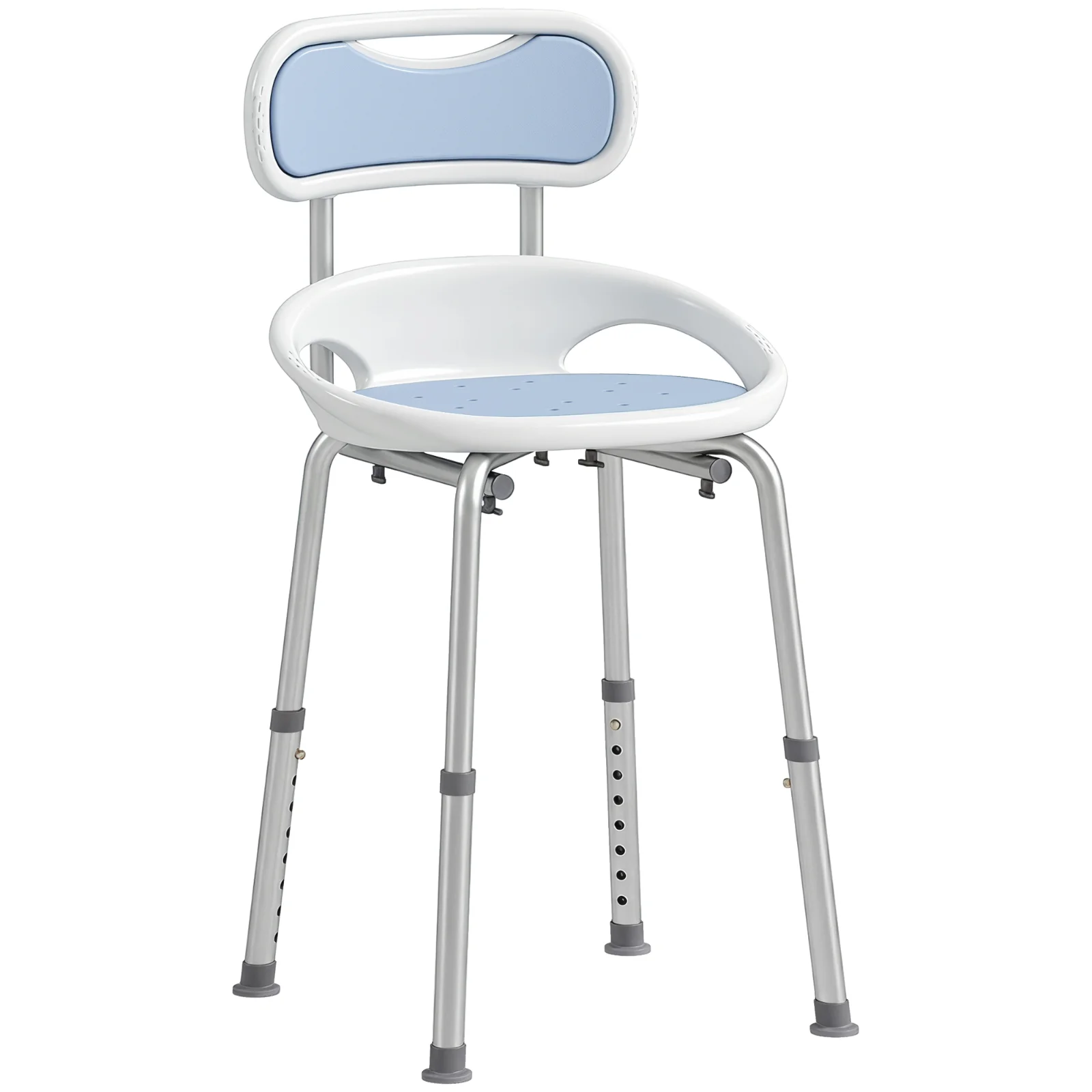HOMCOM Scaun de Duș cu Spătar și Șezut Perforat, 8 Niveluri Reglabil, Antiderapant, 49,5 x 54 x 92 cm, Albastru | Aosom Romania HOMCOM Scaun de Duș cu Spătar și Șezut Perforat, 8 Niveluri Reglabil, Antiderapant, 49,5 x 54 x 92 cm, Albastru | Aosom Romania