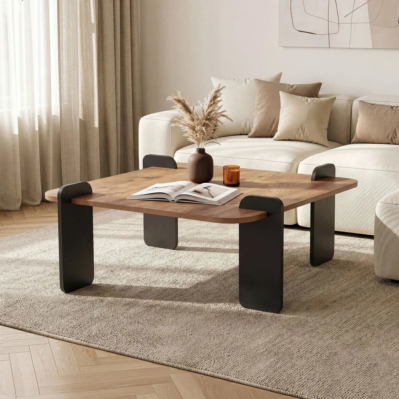 Masuta de cafea, Hanah Home, Marais, 90x35x90 cm, PAL, Pin Atlantic / Antracit Masuta de cafea, Hanah Home, Marais, 90x35x90 cm, PAL, Pin Atlantic / Antracit
