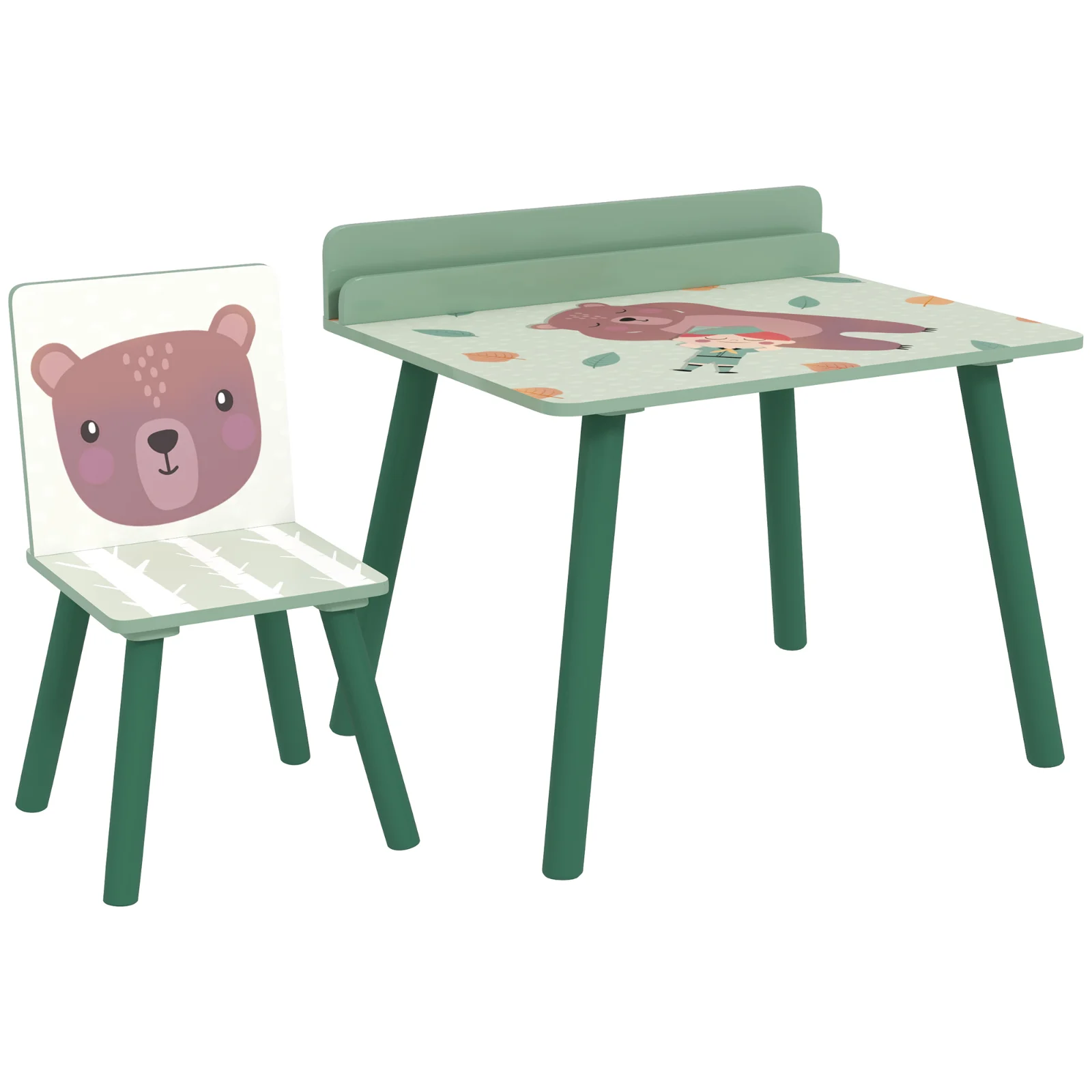 AIYAPLAY Birou Copii cu Raft pentru Depozitare din MDF și Lemn de Pin, cu Masă și Scaun, 60x48x53.5 cm, Verde | Aosom Romania AIYAPLAY Birou Copii cu Raft pentru Depozitare din MDF și Lemn de Pin, cu Masă și Scaun, 60x48x53.5 cm, Verde | Aosom Romania
