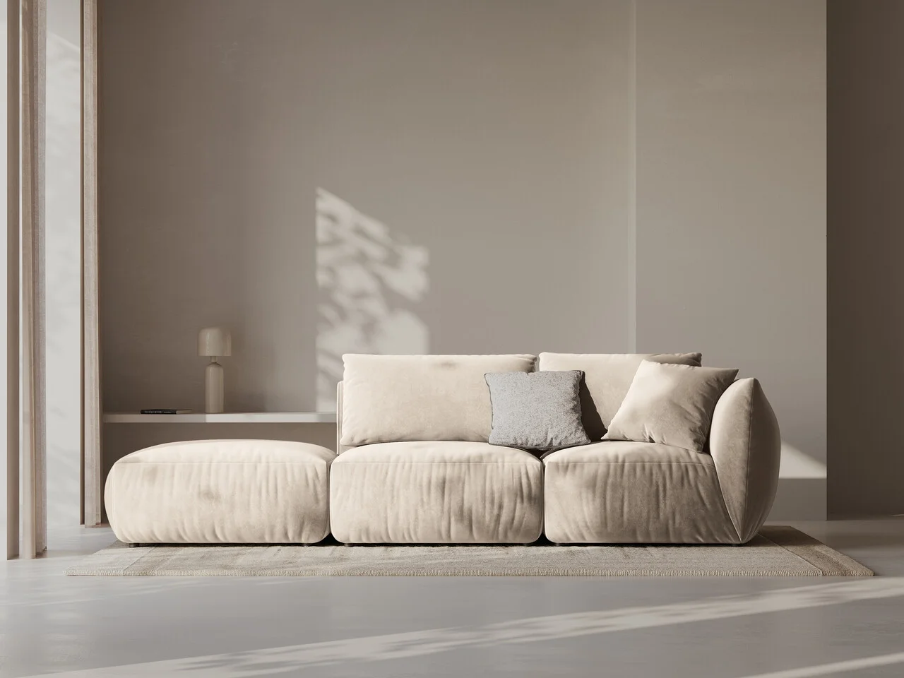 Canapea modulara 3 locuri cotiera stanga, Chris-184, Micadoni Home, 315x100x80 cm, catifea, ecru Canapea modulara 3 locuri cotiera stanga, Chris-184, Micadoni Home, 315x100x80 cm, catifea, ecru