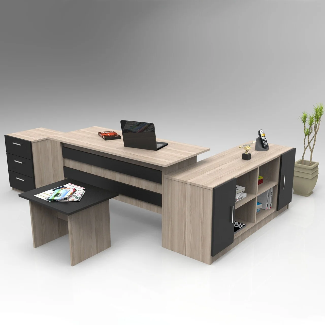 Set mobilier pentru camera de studiu, 4 piese, Locelso, VO13 - OB, pal melaminat, stejar/antracit Set mobilier pentru camera de studiu, 4 piese, Locelso, VO13 - OB, pal melaminat, stejar/antracit