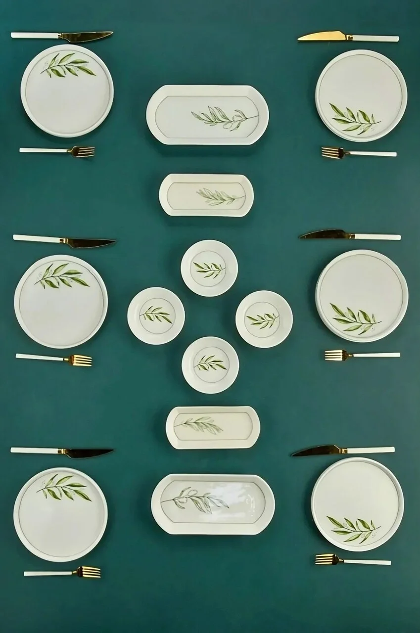 Set de mic dejun, Hermia, 759NRE1120, Platou: 20 x 9 x 3 cm (2 bucăți), Alb / Verde / Verde deschis Set de mic dejun, Hermia, 759NRE1120, Platou: 20 x 9 x 3 cm (2 bucăți), Alb / Verde / Verde deschis