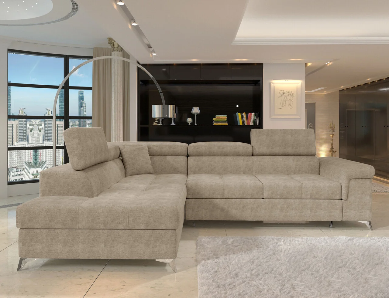 Coltar extensibil stanga 4 locuri ELTAP, LT-18AMO, Eridano, 275x202x88 cm, lemn/poliester, bej Coltar extensibil stanga 4 locuri ELTAP, LT-18AMO, Eridano, 275x202x88 cm, lemn/poliester, bej