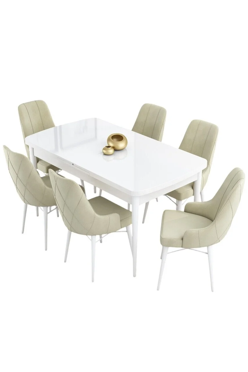 Set masa extensibila si scaune (7 piese), Hanah Home, Kar, Alb / Crem Set masa extensibila si scaune (7 piese), Hanah Home, Kar, Alb / Crem