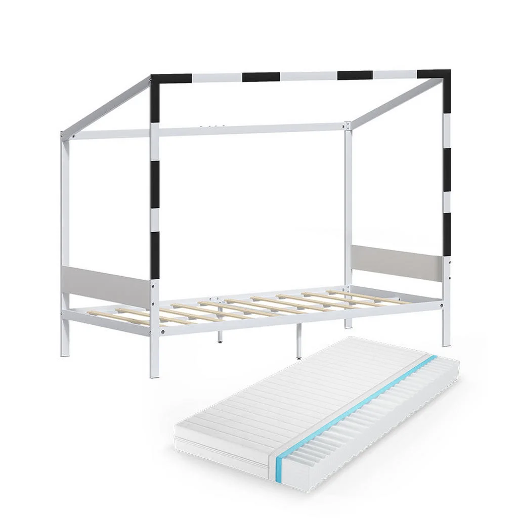 PAT PENTRU COPII Goal, Alb/Negru, 90x200 cu saltea PAT PENTRU COPII Goal, Alb/Negru, 90x200 cu saltea