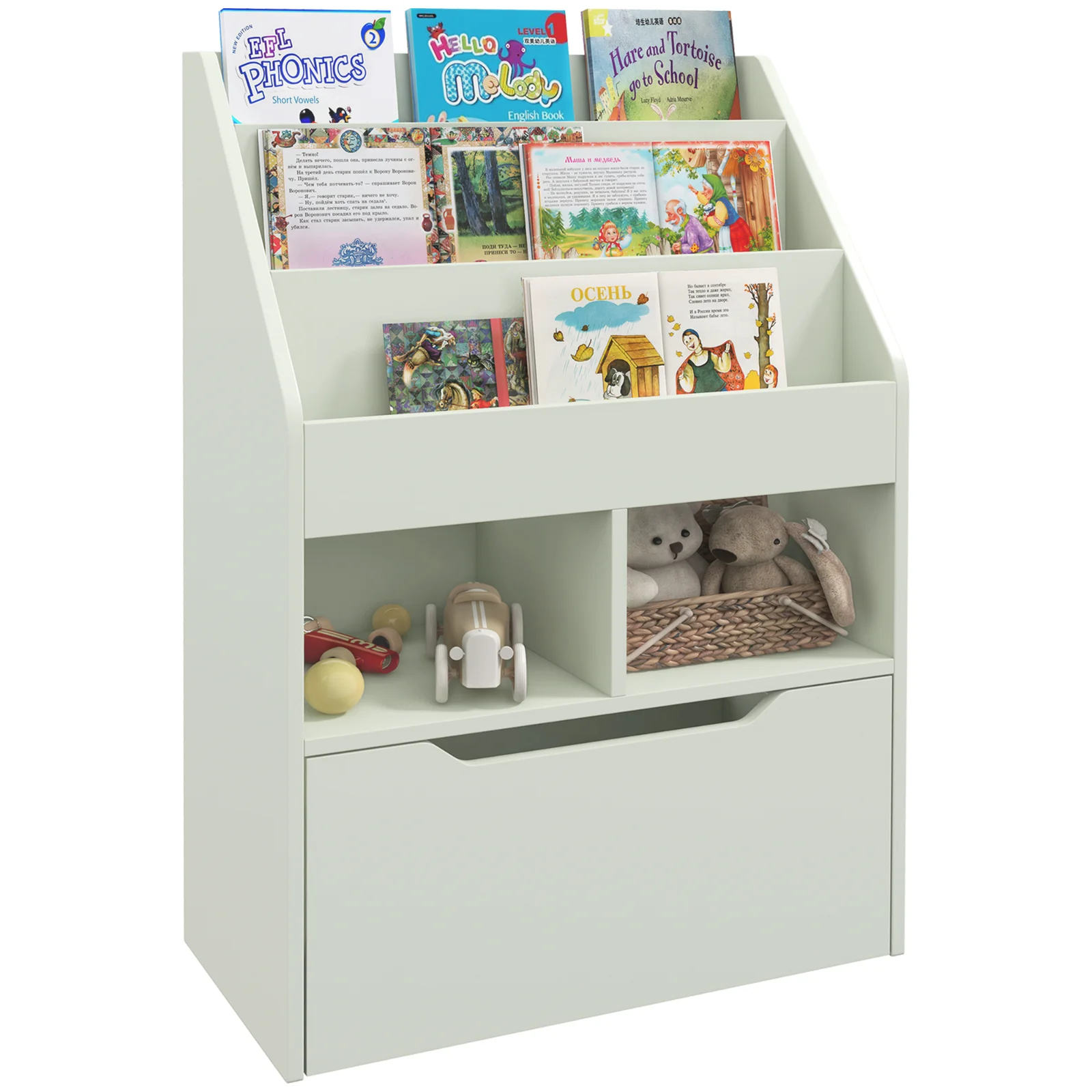 HOMCOM Raft pentru copii cu sertar, raft pentru cărți cu rafturi, 60 x 29,9 x 90 cm, Verde | Aosom Romania HOMCOM Raft pentru copii cu sertar, raft pentru cărți cu rafturi, 60 x 29,9 x 90 cm, Verde | Aosom Romania