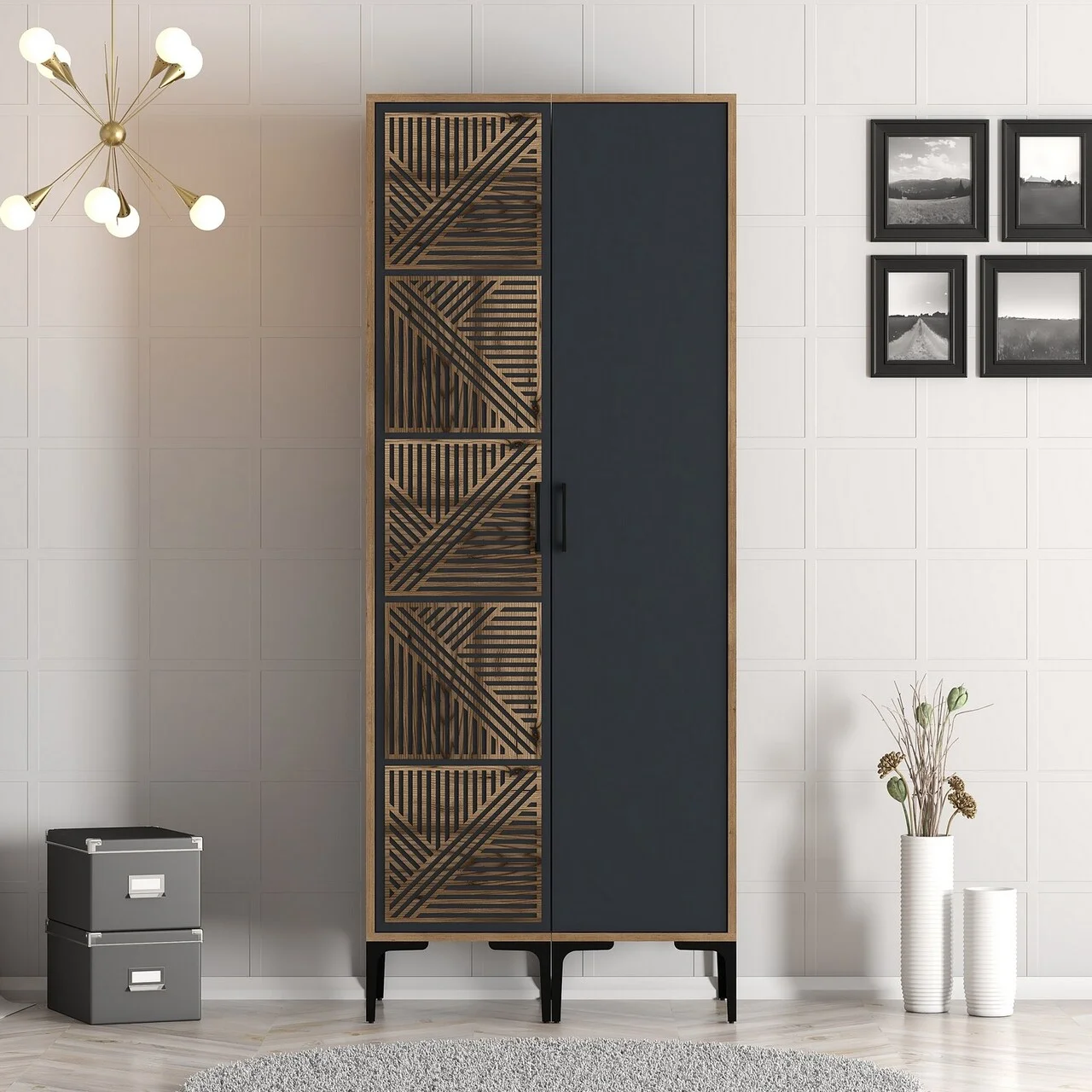 Dulap pentru haine, Hanah Home, Kumsal PS, 80x47.5x201.4 cm, Nuc / Antracit Dulap pentru haine, Hanah Home, Kumsal PS, 80x47.5x201.4 cm, Nuc / Antracit
