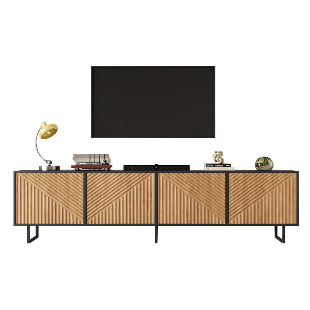 COMODĂ TV 180x40x50cm Natur Negru 4 Uși COMODĂ TV 180x40x50cm Natur Negru 4 Uși