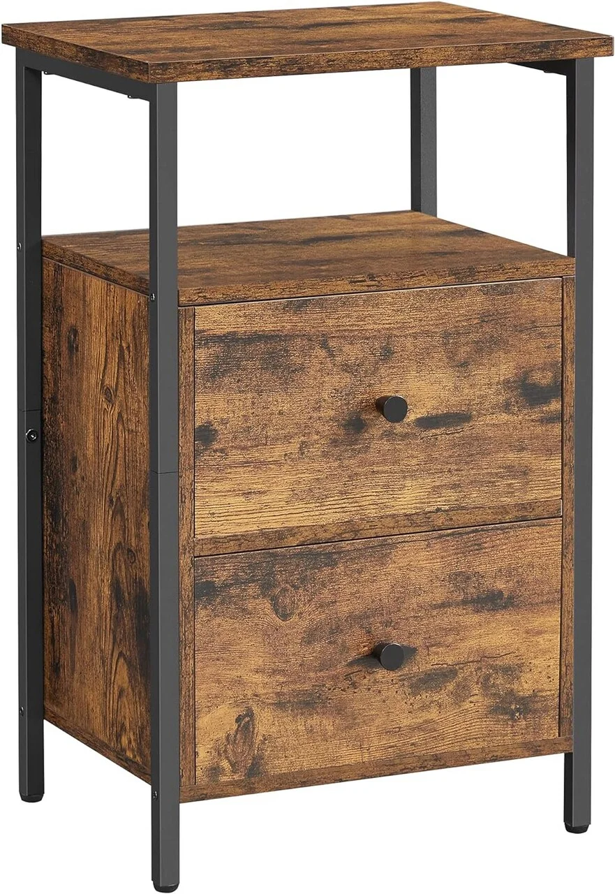 Masuta cu 2 sertare / noptiera Vasagle, 38 x 28 x 60 cm, PAL/otel, maro rustic Masuta cu 2 sertare / noptiera Vasagle, 38 x 28 x 60 cm, PAL/otel, maro rustic