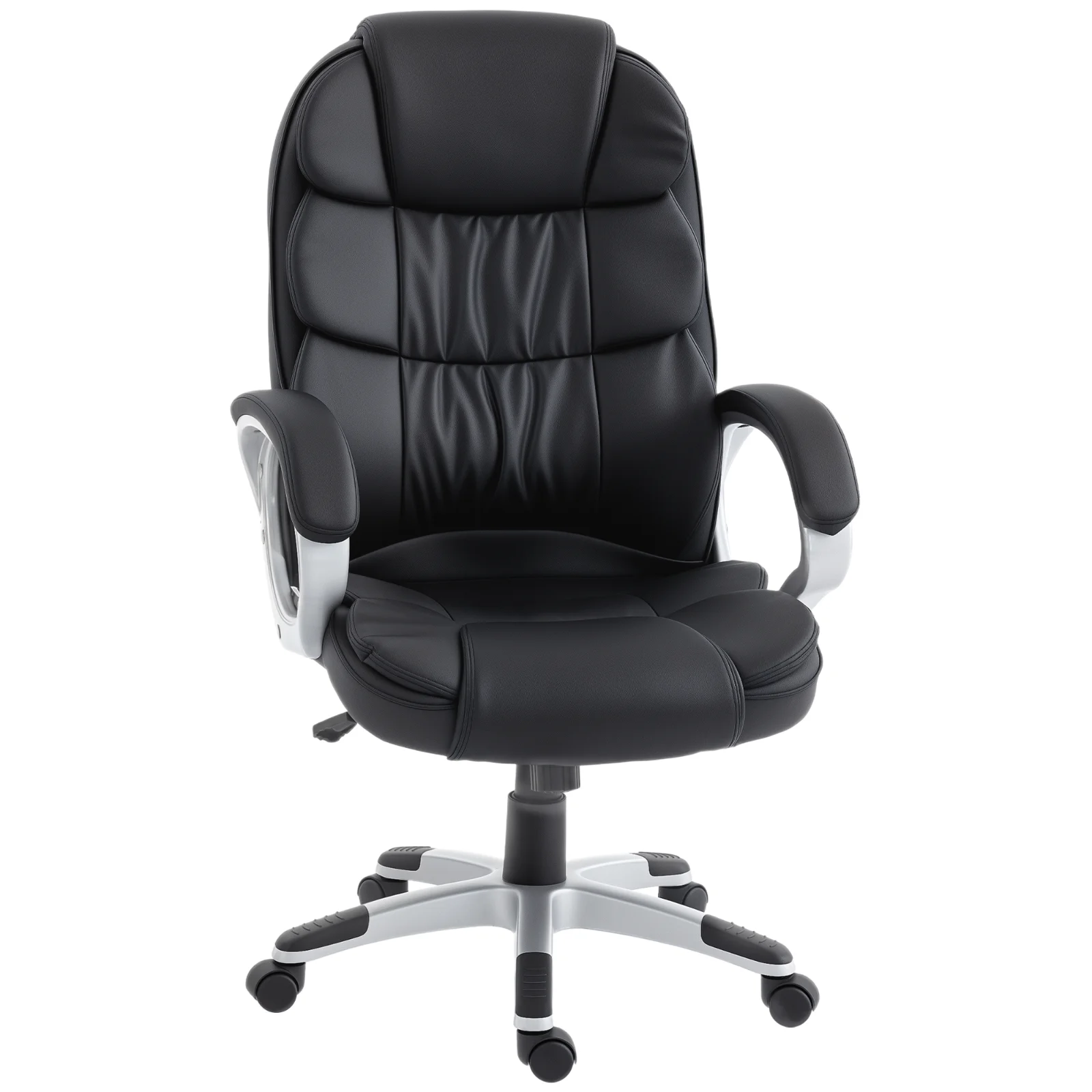 HOMCOM Scaun Birou Ergonomic Rotativ din Piele PU, Funcție Legănare, Înălțime Reglabilă, Capacitate 120kg, Negru | Aosom Romania HOMCOM Scaun Birou Ergonomic Rotativ din Piele PU, Funcție Legănare, Înălțime Reglabilă, Capacitate 120kg, Negru | Aosom Romania