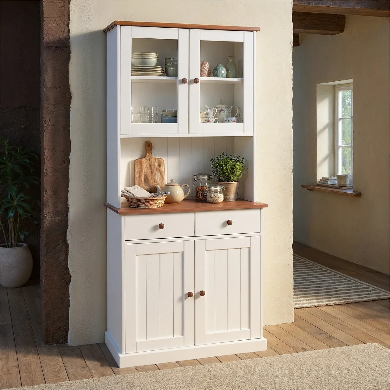 Bufet Westerland 5.2 , Inter Link, 90x45x190 cm, lemn, alb/maro sepia Bufet Westerland 5.2 , Inter Link, 90x45x190 cm, lemn, alb/maro sepia