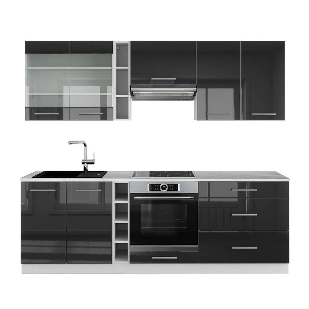 KITCHENETTE Fame-Line Antracit lucios/alb 235 cm , AP Marmură KITCHENETTE Fame-Line Antracit lucios/alb 235 cm , AP Marmură