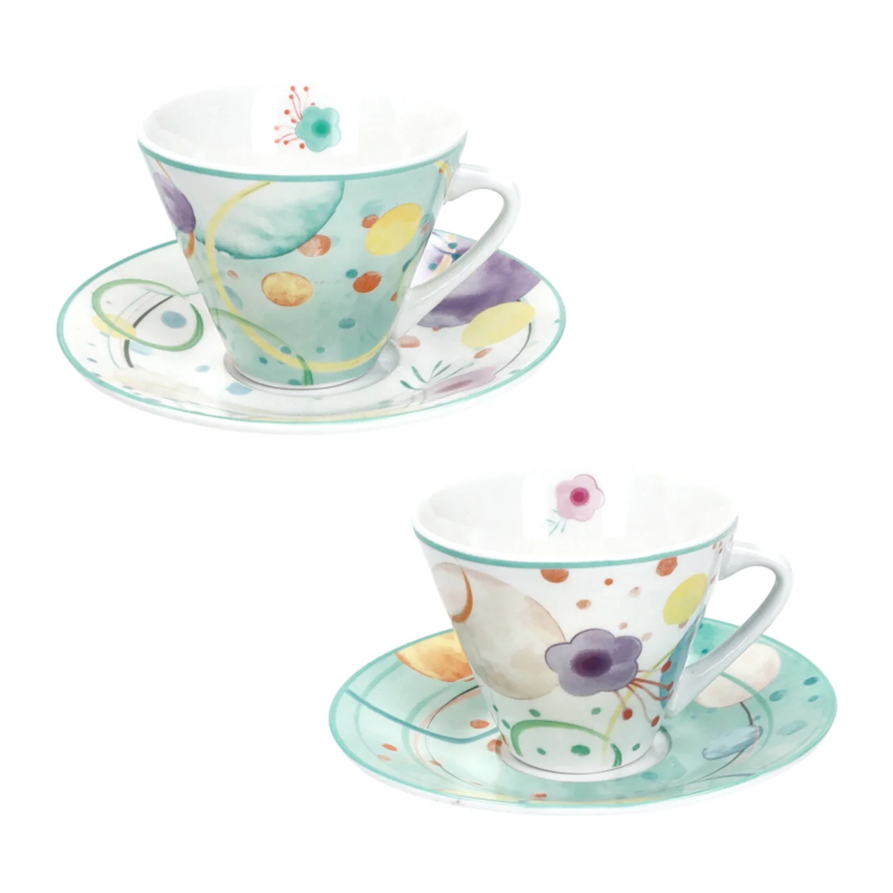 Set 2 cesti cu farfurie pentru cafea, Bollicine, Brandani, 11x6 cm, 80 ml, portelan Set 2 cesti cu farfurie pentru cafea, Bollicine, Brandani, 11x6 cm, 80 ml, portelan