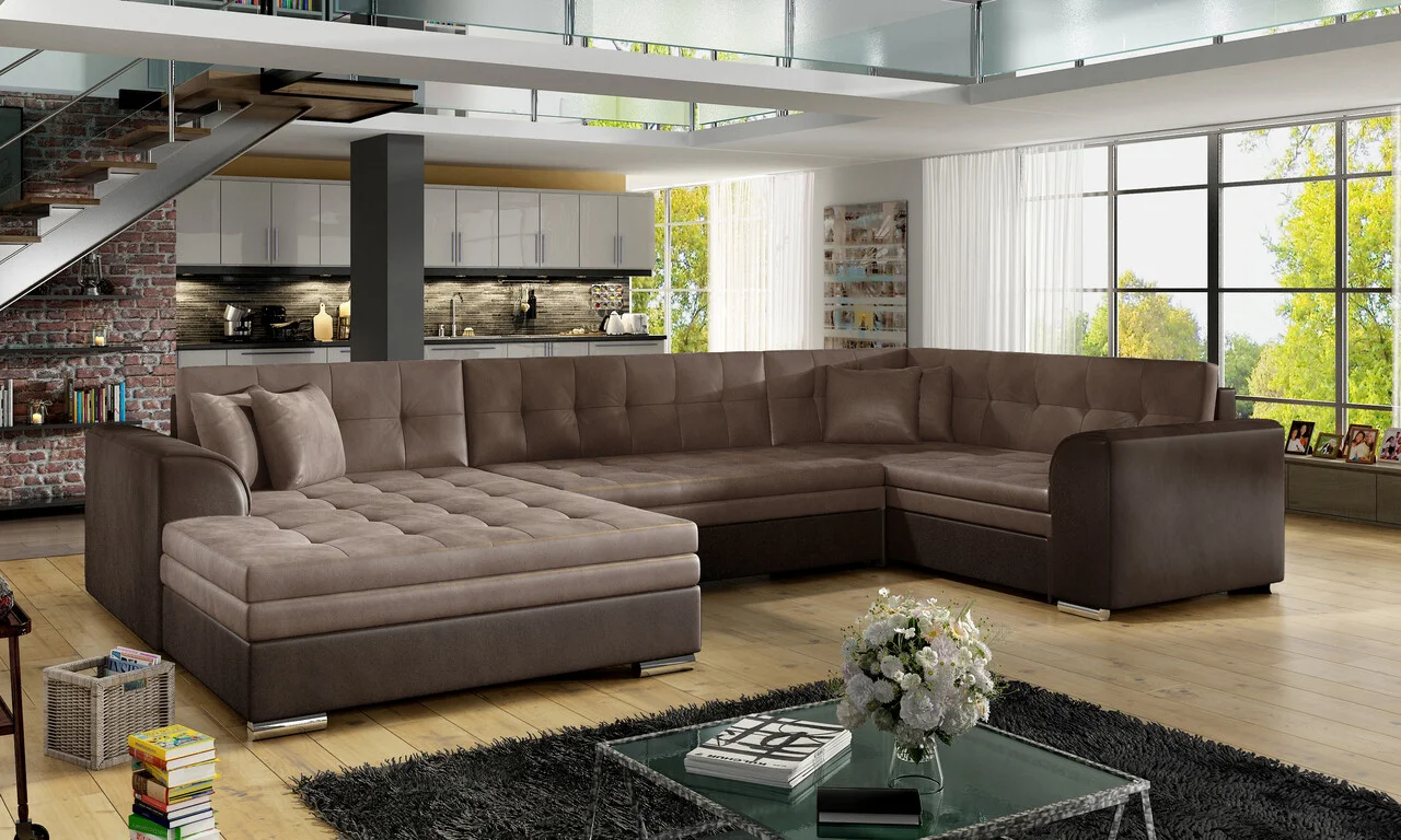 Coltar extensibil stanga 5 locuri ELTAP, Damario, 338x189x78 cm, lemn/poliester, maro deschis/maro inchis Coltar extensibil stanga 5 locuri ELTAP, Damario, 338x189x78 cm, lemn/poliester, maro deschis/maro inchis