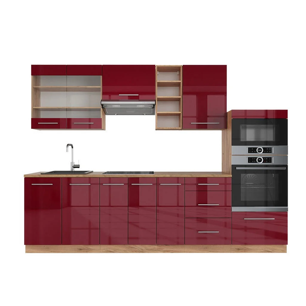 KITCHENETTE Fame-Line Bordeaux lucios/stejar Goldkraft 280 cm , AP Stejar KITCHENETTE Fame-Line Bordeaux lucios/stejar Goldkraft 280 cm , AP Stejar