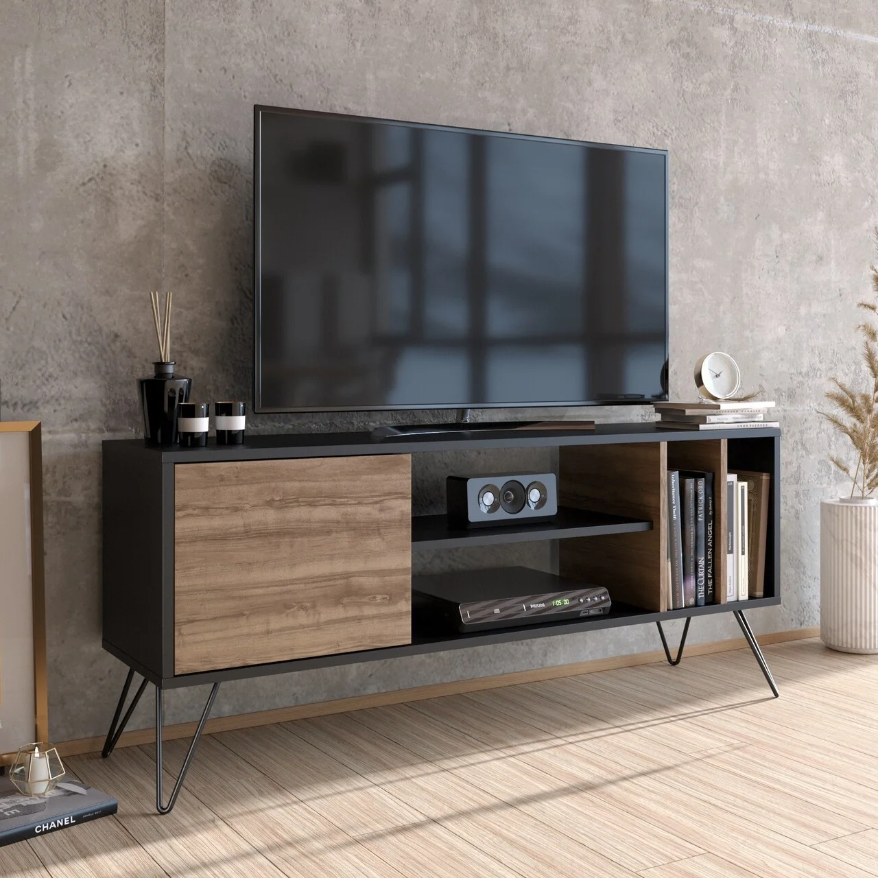 Comoda TV Mistico, Zena Home, 140x35.5x58.7 cm, maro/negru Comoda TV Mistico, Zena Home, 140x35.5x58.7 cm, maro/negru