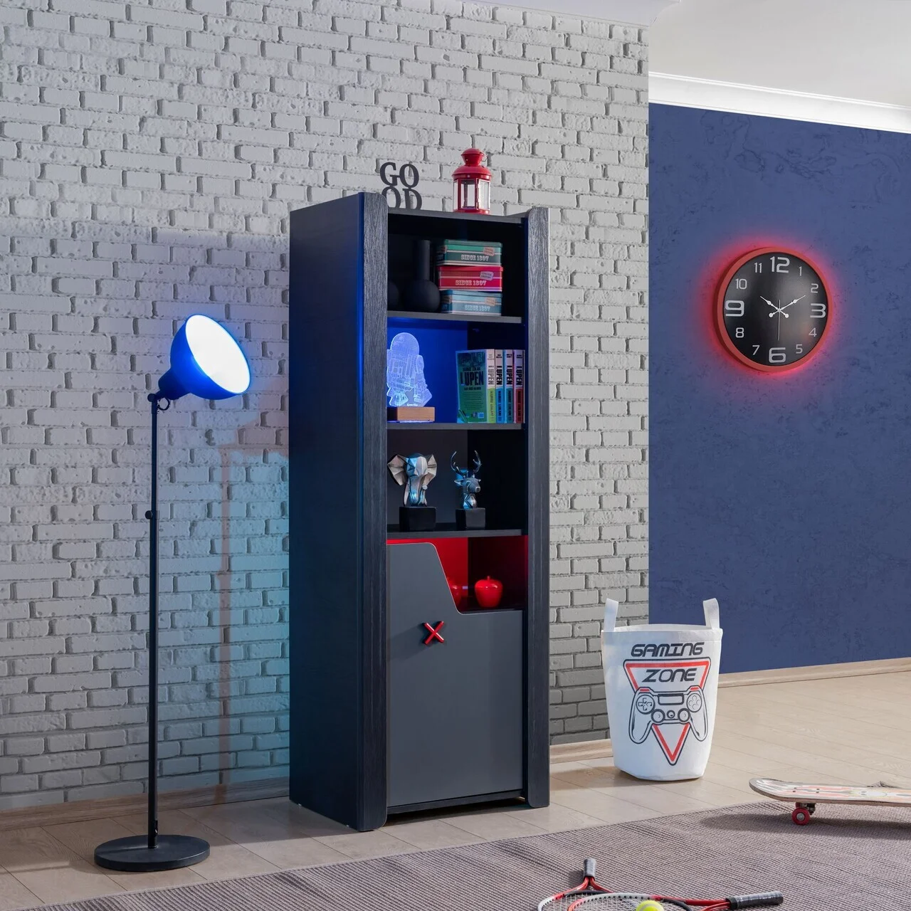 Corp biblioteca, Hanah Home, Gaming Zone, 60x170x45 cm, PAL, Antracit Corp biblioteca, Hanah Home, Gaming Zone, 60x170x45 cm, PAL, Antracit