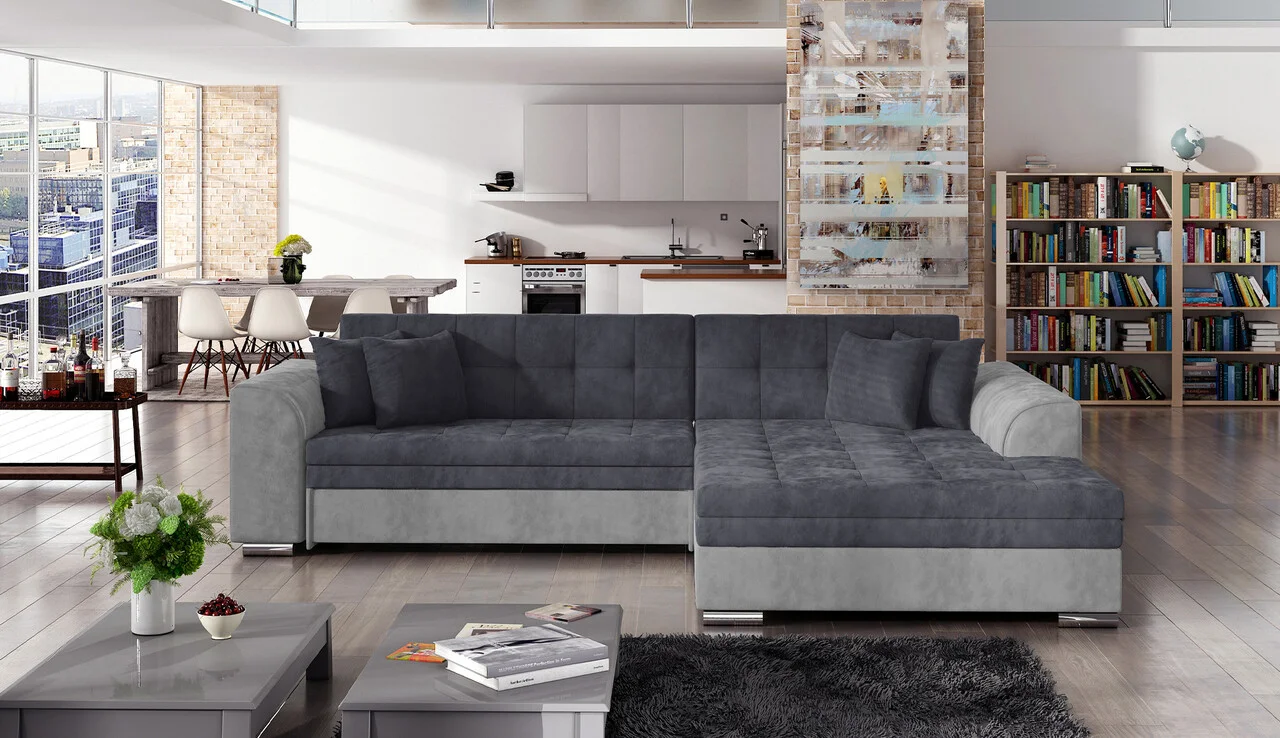 Coltar extensibil dreapta 4 locuri, ELTAP, Sorento, 296x194x78 cm, lemn/poliester, gri/gri deschis Coltar extensibil dreapta 4 locuri, ELTAP, Sorento, 296x194x78 cm, lemn/poliester, gri/gri deschis