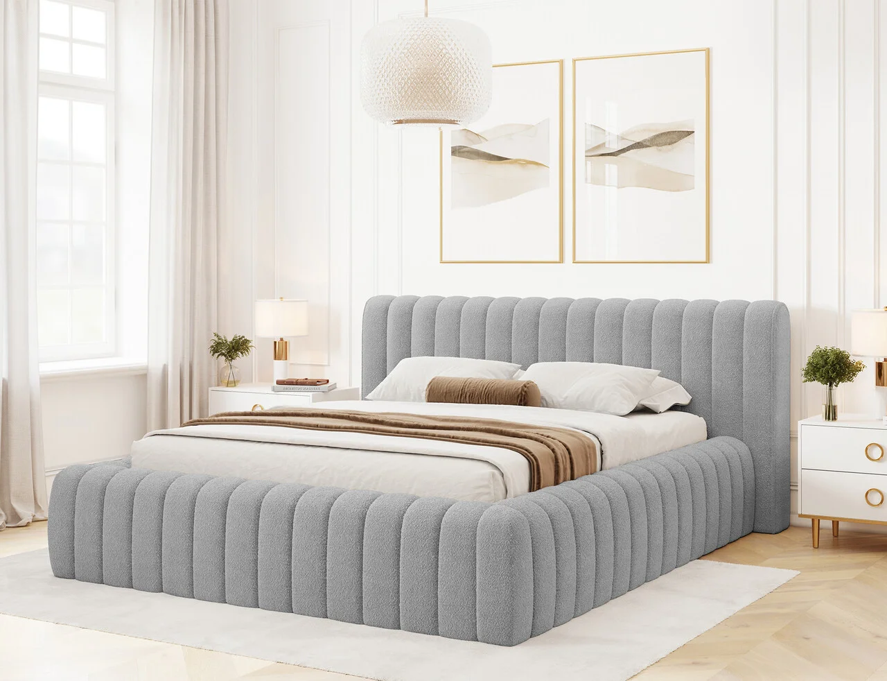 Pat tapitat cu somiera rabatabila si lada depozitare, 180x200 cm, ELTAP, 04ROY-1.8, Carilla, metal/poliester, gri deschis Pat tapitat cu somiera rabatabila si lada depozitare, 180x200 cm, ELTAP, 04ROY-1.8, Carilla, metal/poliester, gri deschis