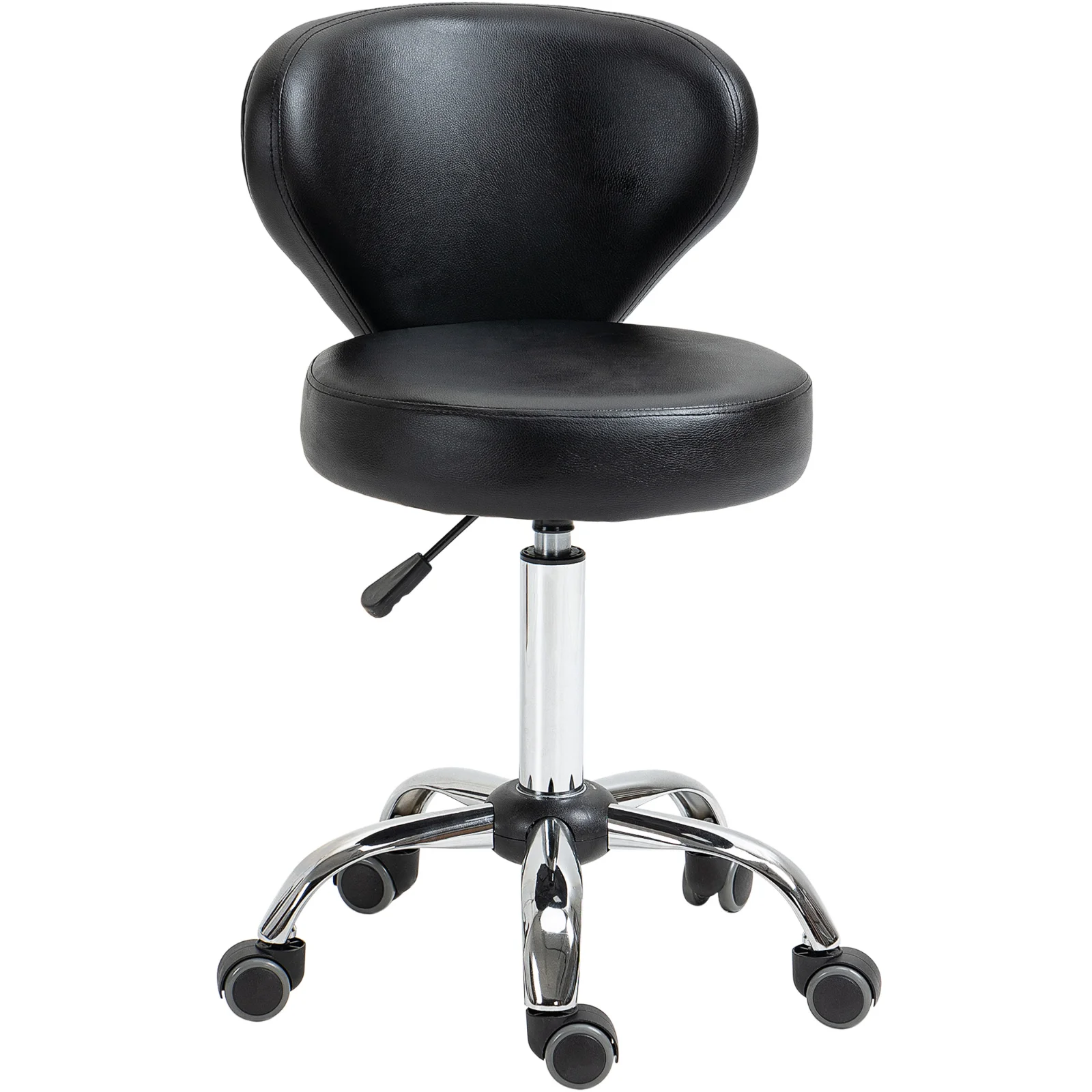 HOMCOM Taburet Rotativ 360° Reglabil, Taburet Cosmetic cu Spătar, din Oțel și Piele Ecologică, Negru | Aosom Romania HOMCOM Taburet Rotativ 360° Reglabil, Taburet Cosmetic cu Spătar, din Oțel și Piele Ecologică, Negru | Aosom Romania