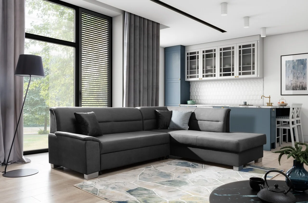 Coltar extensibil dreapta 4 locuri ELTAP, BR55, Bergen, 247x214x83 cm, lemn/poliester, gri inchis Coltar extensibil dreapta 4 locuri ELTAP, BR55, Bergen, 247x214x83 cm, lemn/poliester, gri inchis