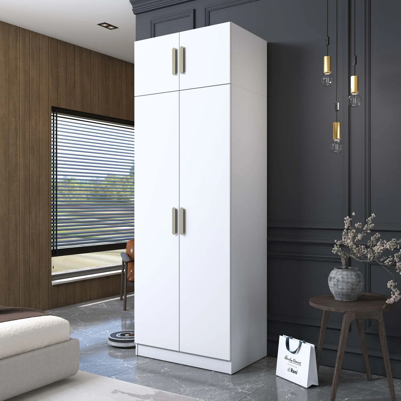 Dulap pentru haine, Hanah Home, BA210, 90x255x57.5 cm, PAL melaminat, Alb Dulap pentru haine, Hanah Home, BA210, 90x255x57.5 cm, PAL melaminat, Alb